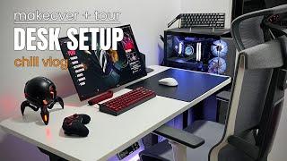 Gaming Vlog  | desk setup makeover on a cozy rainy afternoon ️ +tour +chill gaming