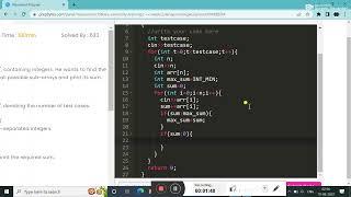 Maximum Sub Array Sum || PREPBYTES SOLUTION || IN C++