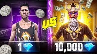 1 VS 10,000 DIAMONDS CHALLENG IN FREE FIRE ULTIMATE top upwatch how many skins I got Free Fire