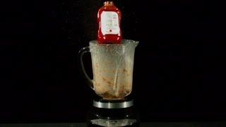 Slow Motion Tomato Ketchup Bottle Exploding in Blender High Definition HD Slow Mo Video Camera Shot