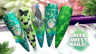 BUTTERFLY GREEN FOREST NAIL ART DESIGN| TROPICAL FOREST NAILS| BUTTERFLY NAIL CHARMS| MADAM GLAM