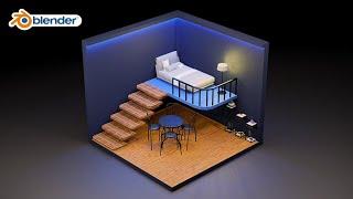 Create Interior Scene Stairs, Dining & Bed in Blender || 3D Modelling || 3D Visualization & Render