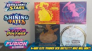 Brilliant Stars, Shining Fates, Vivid Voltage & Fusion Strike Elite Trainer Box Pokemon Card Opening