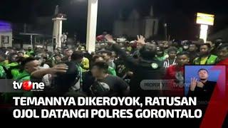 Ratusan Pengemudi Ojol Satroni Polres Gorontalo Usai Temannya Dikeroyok | Kabar Pagi tvOne