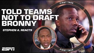 Stephen A. reacts to Bob Myers saying Rich Paul called teams to NOT draft Bronny | First Take