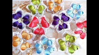 Нарядные резинки бантики из лент канзаши МК / hair clips ribbon kanzashi DIY