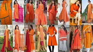 Vibrant OrangeDresses|Color CombinationsAll Beautiful Dress Designing IdeasSummer 2024 Latest️