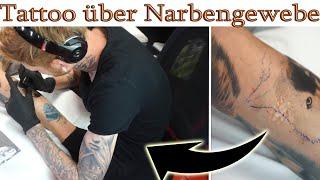 Tattoo über eine Narbe !  Live beim Stechen dabei  TATTOOVLOG