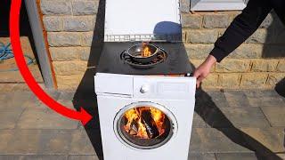 Man Transforms Trash to Treasure: Crafting a Wood Stove from a Broken Washing Machine