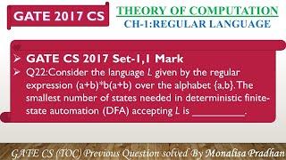 GATE CS 2017 Set-1,Q22:Consider the language L given by the regular expression (a+b)*b(a+b) over the