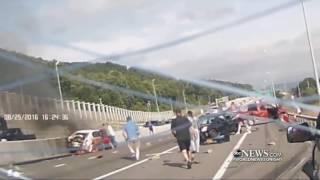 Massive Car Pileup, Dramatic Rescue Caught on Dashcam