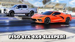 SLEEPER 4X4 FORD PICKUP TRUCK EMBARRASSES C8 CORVETTE! SUPERCHARGED 650HP 5.0! BYRON DRAGWAY!