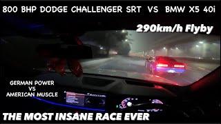 800bhp Dodge Challenger SRT Vs Bmw X5 40i Msports Dragrace , Hyper drive , Flyby