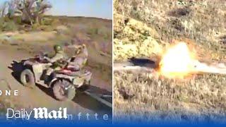 Ukraine kamikaze FPV drone eliminates enemy troops on an ATV near Bakhmut