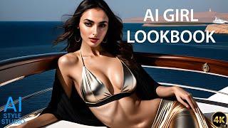 4K AI Art Lookbook Video of Arabian AI Girl ｜ Luxurious Yacht Glamour with Hijab