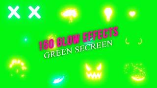 150 Neon Animation pack - Green Screen - Glowing neon effects - neon vfx pack