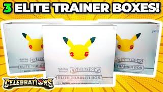 3 Pokemon Celebrations Elite Trainer Box OPENING! (45 Booster Packs)