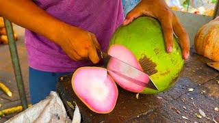 Rare Pink Coconut ! Ever seen This? Coconut Cutting Skills | Cambodian Street Food