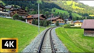 4K Вид машиниста поезда - Монтре - Монбовон - Панорамный поезд MOB Goldenpass Швейцария