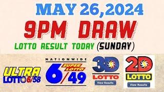 Lotto Result Today 9pm draw May 26, 2024 6/58 6/49 Swertres Ez2 PCSO#lotto