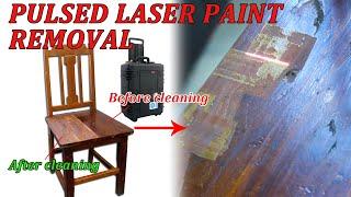 The 200W single-mode pulse laser cleaning machine cleans the paint on the surface of red oak wood.