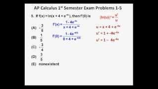 AP Calculus First Semester Exam Problems 1-5