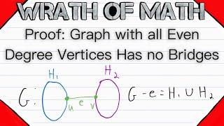 Proof: Graph with all Even Degree Vertices has no Bridges | Graph Theory