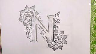 N letter drawing. How to draw N letter tattoo with pencil step by step