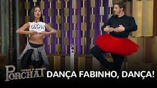 Aline Riscado ensina passos de dança para Fábio Porchat