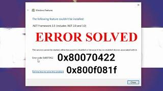 How to fix .net framework 3.5 error 0x80070422 in windows 10 |  error 0x800f081f | Working | Error