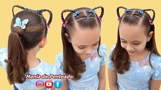 Penteado Infantil Fofo com Orelhinhas de Gatinho | Braided Cat Ears | Cute Girls Hairstyles 