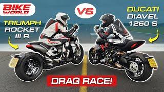 Triumph Rocket III R vs Ducati Diavel 1260 S | Drag Race