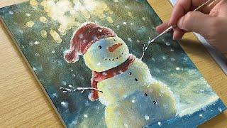 How to Draw a Snowman / Acrylic Painting for Beginners