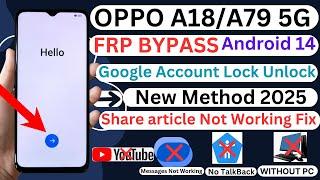 OPPO A18 A78 5G FRP/Google Account Bypass Android 14 Share article Not Working Fix Without PC 2025