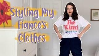 I made a capsule wardrobe out of my fiance's clothes | Outfit Challenge