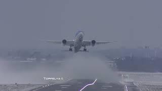 Being 787 pilots battling with crosswind Epic jet blast during takeoff