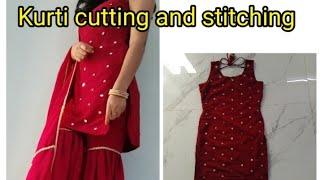 Kurti cutting and stitching| basic Kurti | georgette kurti cutting and stitching | sleeveless kurti