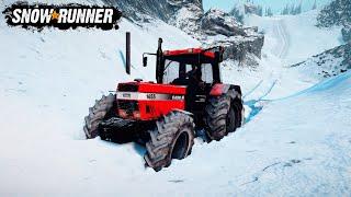 SnowRunner - CASE IH Tractor Climbs A Snowy Road Uphill