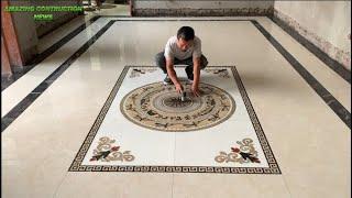Professional Living Room Floor Construction Techniques Using Large Patterned Ceramic Tiles 80 x 80cm
