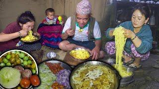 Village style Vegetable Thukpa Soup making & eating || Noodle Soup in Village || Rural cooking video