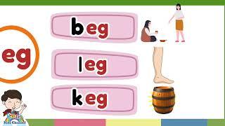 CVC Words | -eg Word Family | Letter e | Three-Letter Words | Reading Phonics for Kids