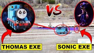 DRONE CATCHES THOMAS THE TANK ENGINE.EXE AND SONIC.EXE RACING AT ABANDONED RAILROAD! (MUST WATCH)