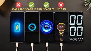 Tecno Spark 10 Pro vs Spark 20 vs Infinix Hot 30i vs Spark 10c | Charging Speed Test | 5000mah |18W