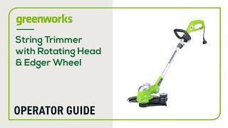 Operating your Corded, 24V or 40V Greenworks String Trimmer - Rotating Head with Edge Wheel