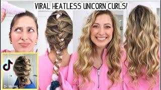VIRAL TIKTOK HEATLESS UNICORN CURLS! Step-by-step Tutorial | Overnight Curls| Heatless Curls