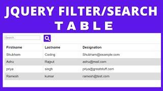 how to create a search bar & filter table | filter table in jquery | jquery filter table #jquery