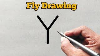 How to draw fly from letter Y | Easy Fly Drawing for beginners | letter drawing