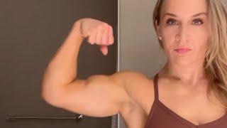 42 year old muscular mom flexing biceps