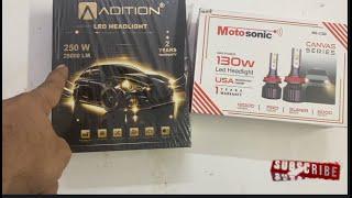 Adition led headlight 250 watt unboxing comparison 130w Motosonic