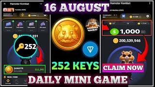 Master Key Puzzle 16 August|Hamster Key Unlock|Hamster Kombat Mini game 16 August|Cipher Code Today